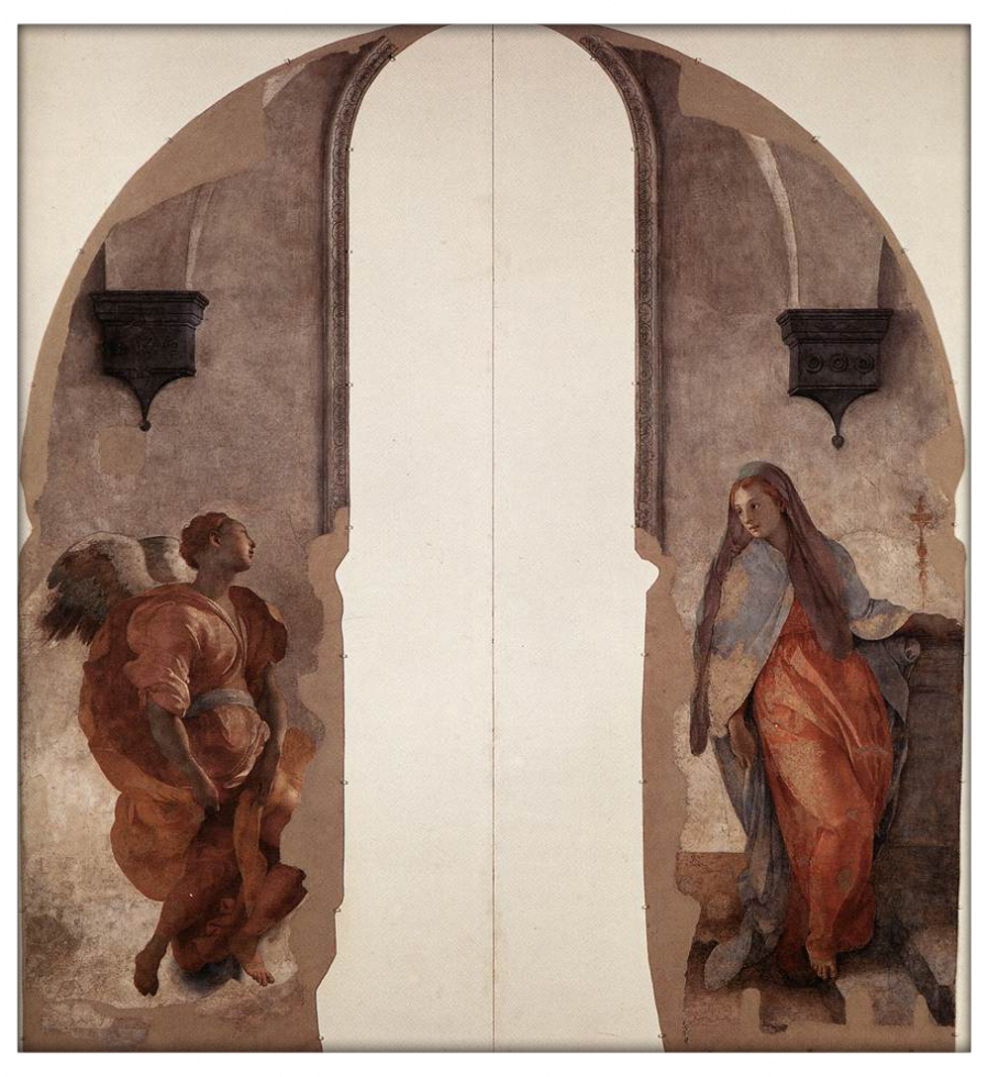 Роспись стен, храмовая живопись " Благовещение" фреска Понтормо капелла Каппони