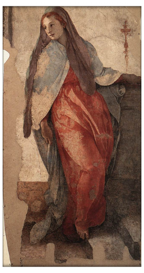 Роспись храмов, фреска Понтормо "Благовещение" деталь 1527-28 г