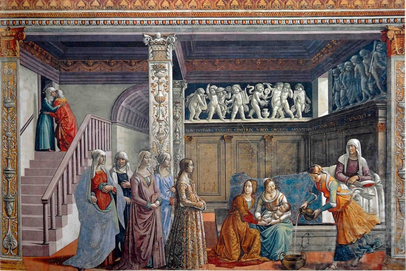 Фреска, настенная роспись Д. Гирландайо. «Рождество Марии» 1485—1490 г